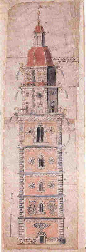 Entwurf fr den Stadt- und Kirchturm von 1599 (Seitz, Neuburg)
