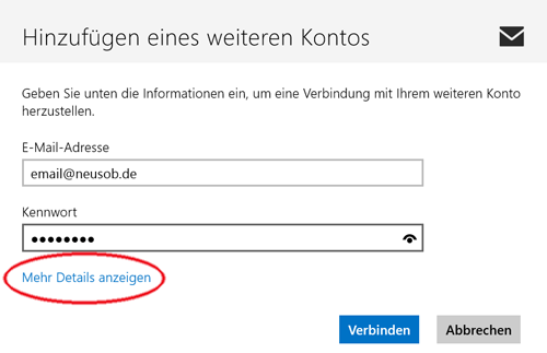 MailApp von Windows 8 - Weitere Details auswählen