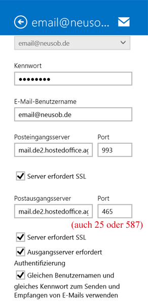 MailApp von Windows 8 - Vorhandenes Konto ändern
