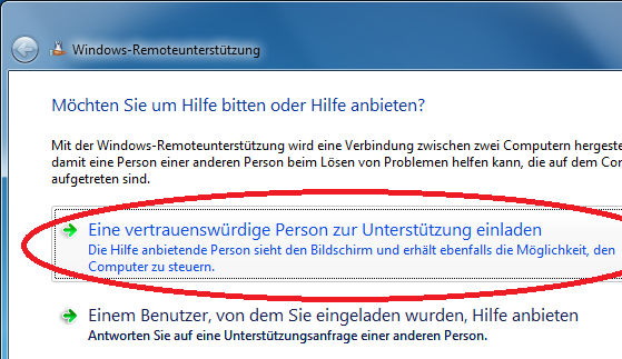 Bild der Windows Remote-Unterstützung