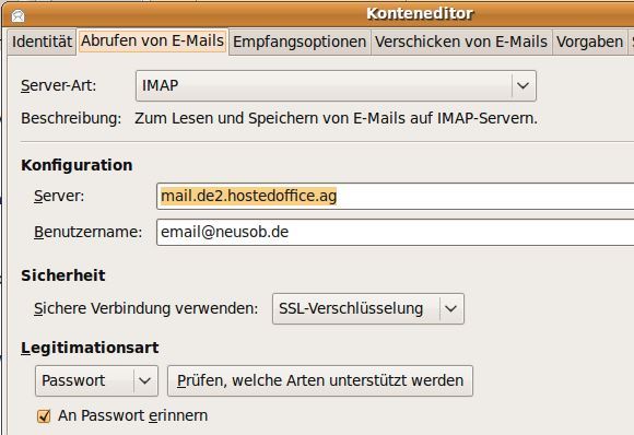 Evolution unter Linux - IMAP Einstellungen