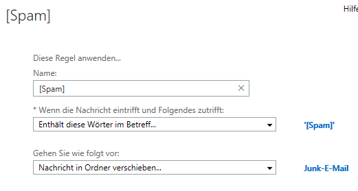 Regel zum Aussortieren von Spam