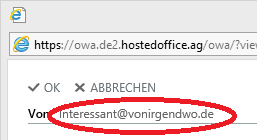 Bild Eingabe der Sender-Adresse