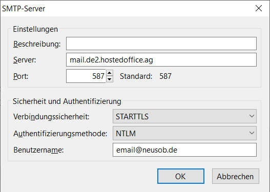 Thunderbird SMTP Einstellung